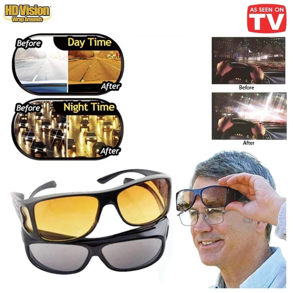 2Pcs HD Vision Wrap Around Sunglasses\Night vision glasses thumbnail 4