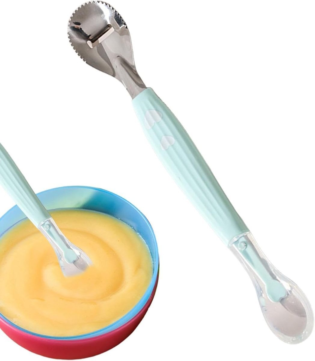 Double Head Fruit Scratching Feeding Spoon for Babies - Silicone Scraping Mud Spoon & Weaning Accessory thumbnail 3