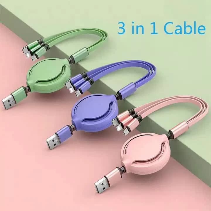3-in-1 Retractable Multi Fast Charging Cord – Portable USB Cable for Type-C, Lightning & Micro USB