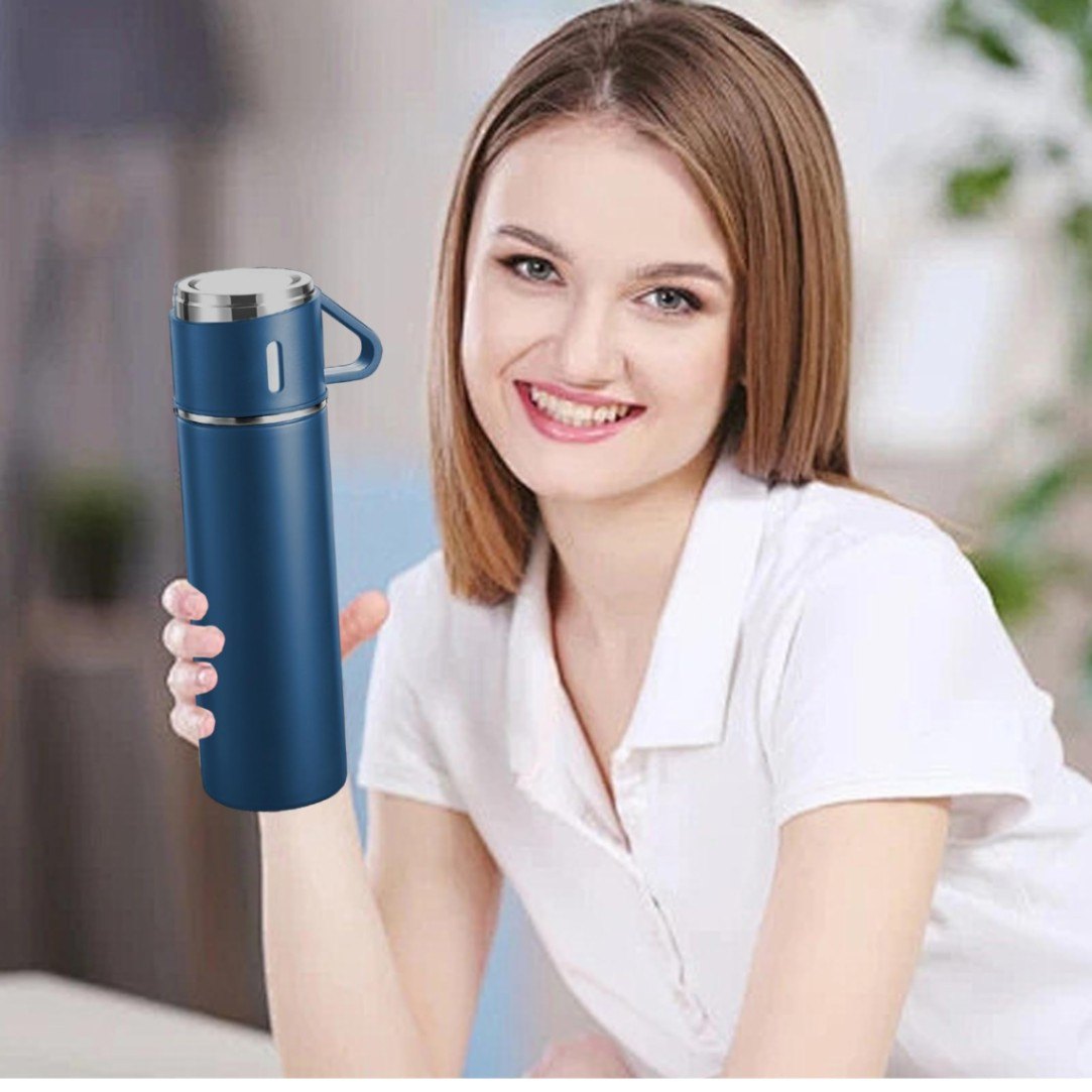 Vacuum Flask Set 500ml with 3 Cups | Stainless Steel Coffee Tea Travel Mug Gift Set thumbnail 7