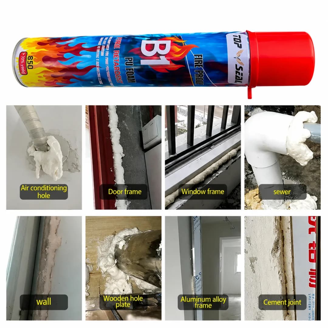 Top Seal B1 Fireproof PU Foam Spray 850ml, Polyurethane Foam Expanding Spray, Heatproof Waterproof Pu Foam Spray thumbnail 6