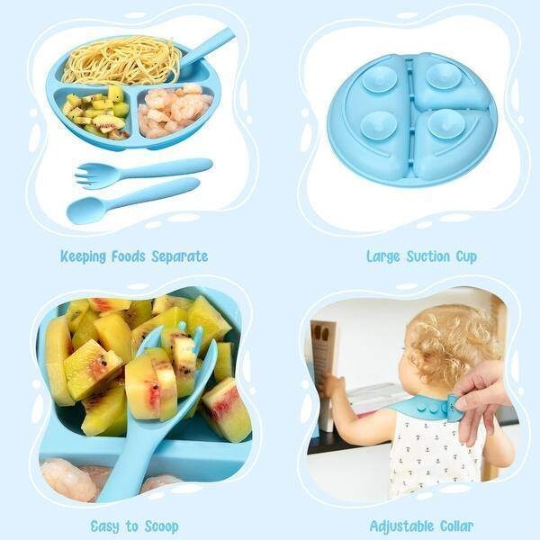 Silicone Baby Feeding Plate Set with Spoon – BPA Free Silicone Suction Divided Baby Plate thumbnail 2