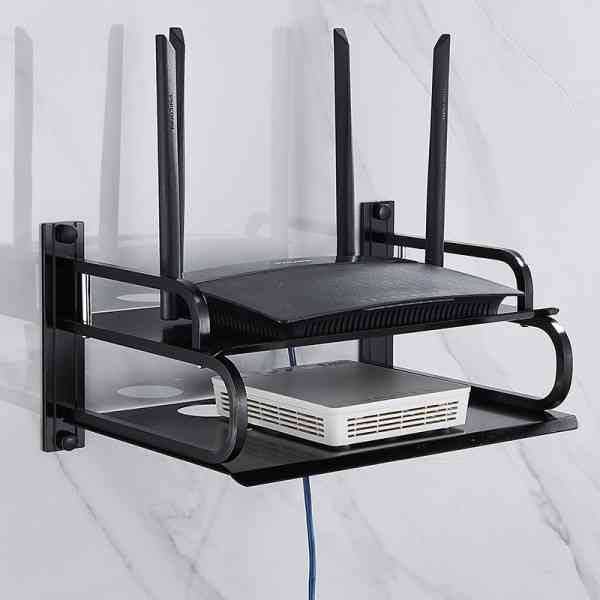 2 Layer Wall Mounted Metal WiFi Router Stand | Double Layer Router Shelf for Home & Office