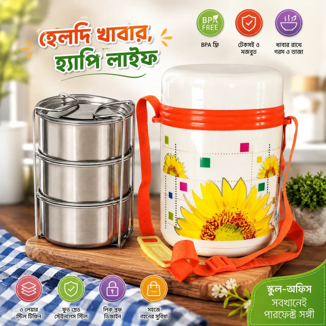 Kiam 3 Bati Lunch Pot, Kiam Monalisa Tiffin Carrier Lunch Pot 3 Bati thumbnail 2