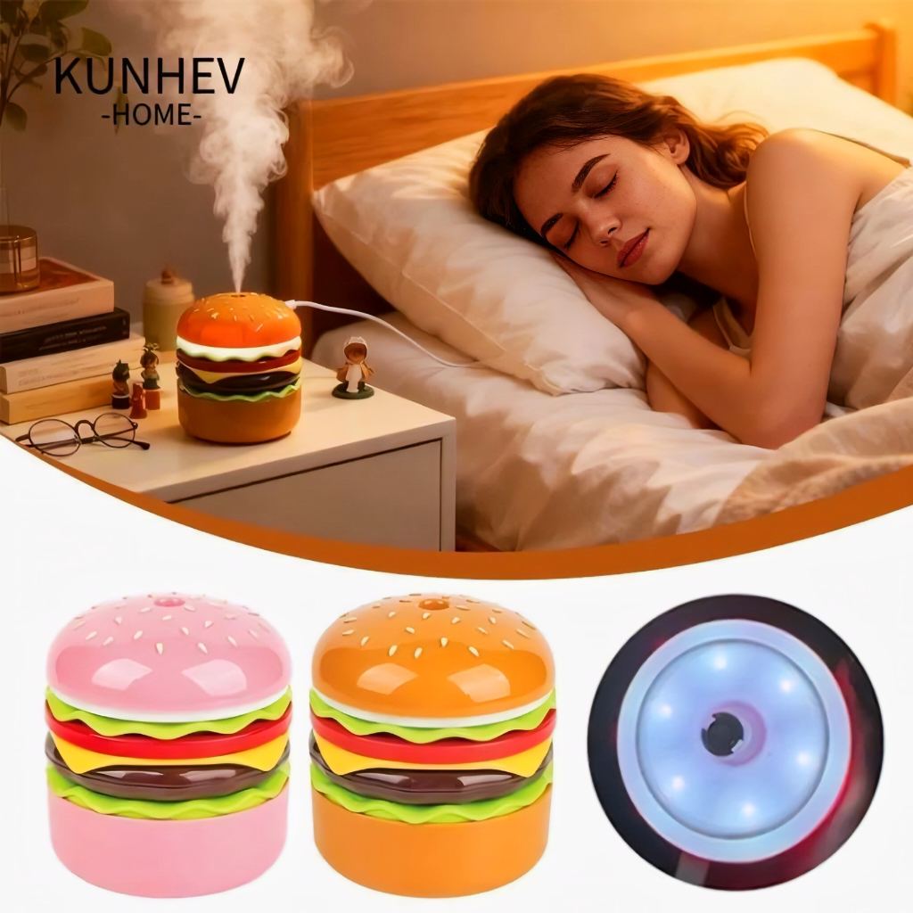 Burger Style Humidifier, Air Humidifier with Colorful Light Mini USB Purifier Aroma Oil Diffuser for Car Home Office Bedroom