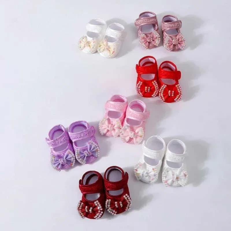 Baby Girls Baptism Shoes and Headband Set, Newborn Baby Soft Sole Princess Shoes And Hair band. thumbnail 5