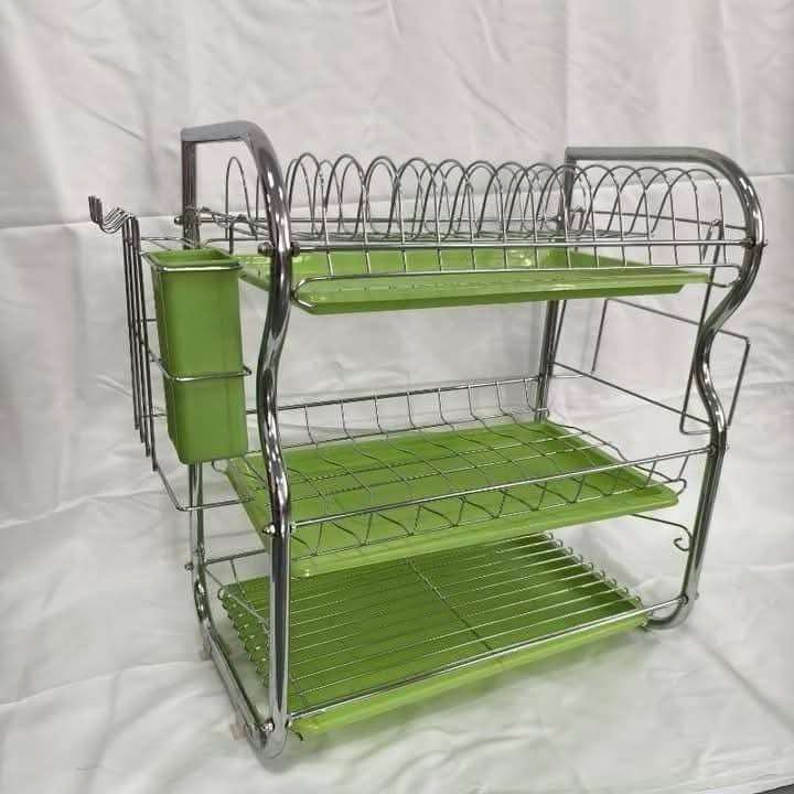 B Shape 3 Layer Stainless Steel Dish Drainer Rack | Kitchen Dish Drying Stand thumbnail 4