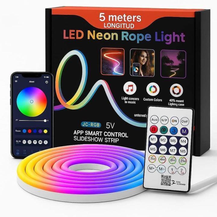 USB Smart Neon Rope Light (16.4ft/5m) - RGB IC App & Remote Controlled Music Sync Strip Light thumbnail 4