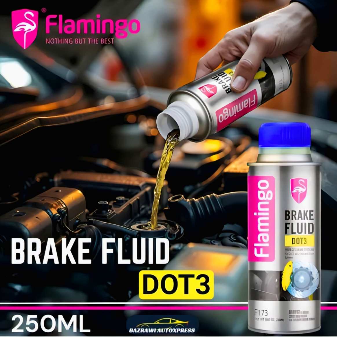 Flamingo Brake Fluid DOT 4 – High-Performance Synthetic Hydraulic Fluid for Safe and Reliable Braking, Flamingo 250ML Hydraulic Brake Fluid for Brake Maintenance