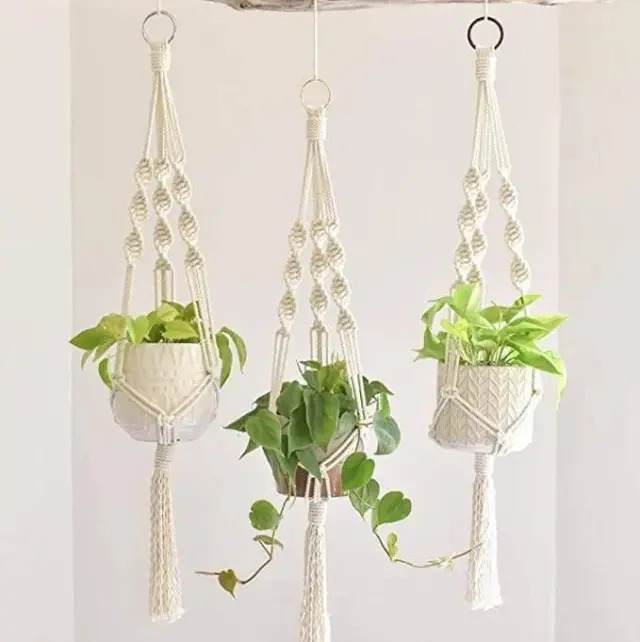 Macrame Plant Hanger (2 Pieces) – Handcrafted Cotton Rope Flower Pot Holder for Indoor & Outdoor Decor