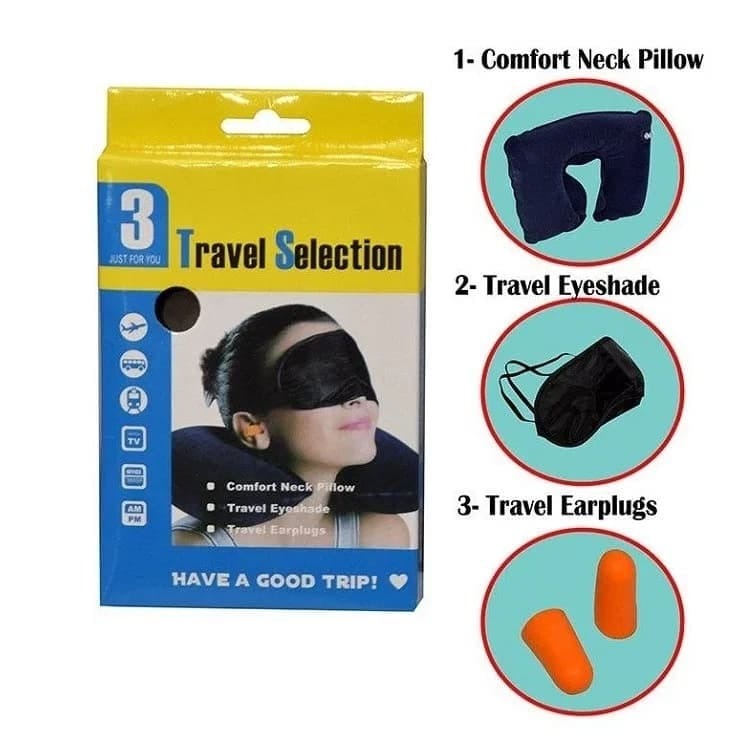 Travel Selection 3 in 1 with Comfort Neck Pillow Sleeping Eye Mask & Travel Earplug Set thumbnail 2