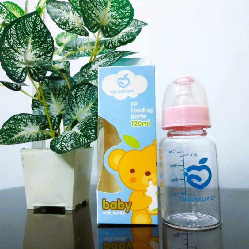 Apple Bear Baby Feeding Bottle 120ml Glass Baby Feeder Mum Pot with Silicone Teether thumbnail 3