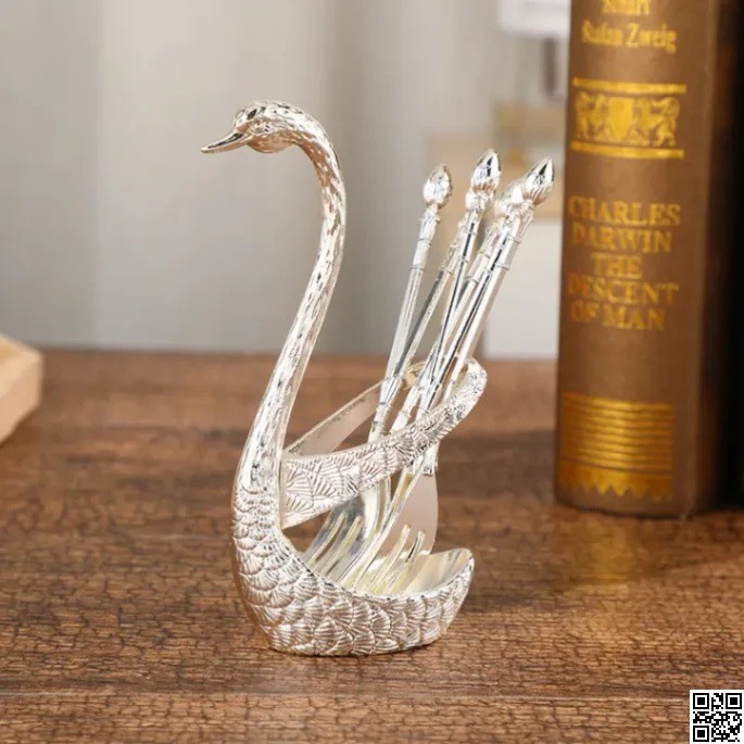 Cutlery Spoon Set with Swan Holder – 6pcs Tea Spoon Set with Stand thumbnail 3