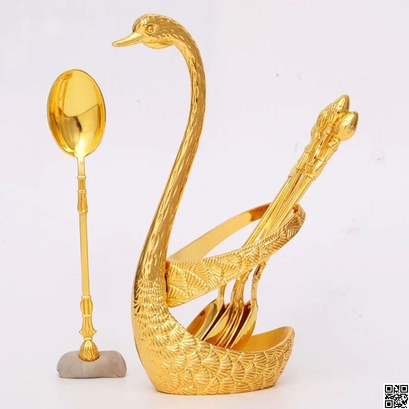 Cutlery Spoon Set with Swan Holder – 6pcs Tea Spoon Set with Stand thumbnail 4