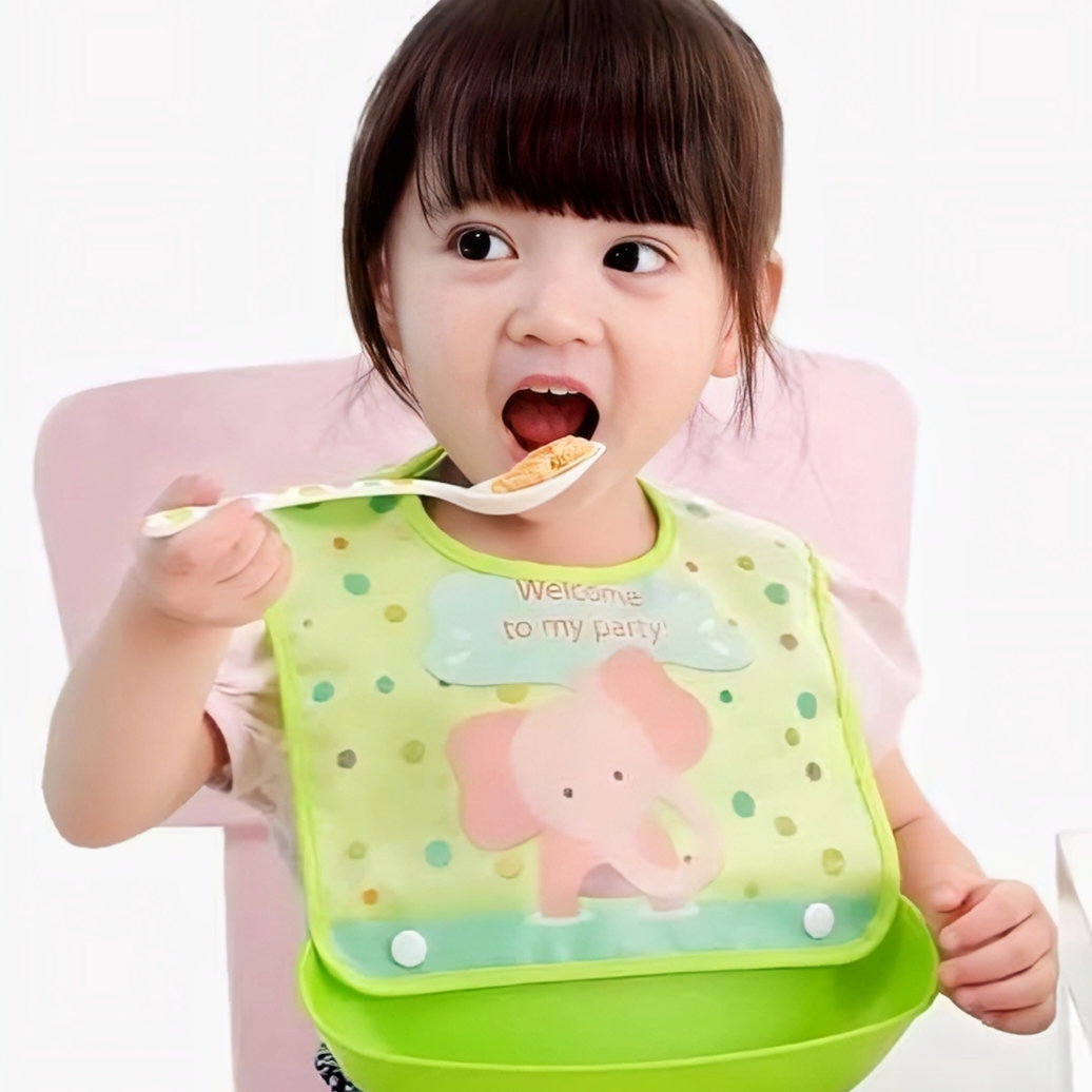 Adjustable Silicone Baby Bib with Food Catcher | BPA Free Waterproof Feeding Bib for Toddlers