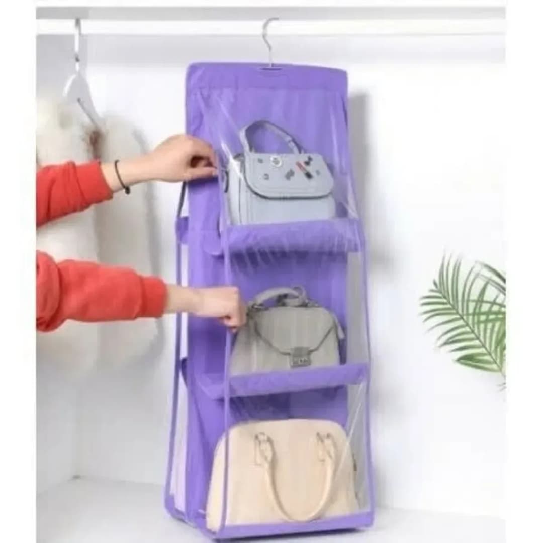 6 Pocket Hanging Organizer, Dust-Proof Storage Bag Holder, Hanging Handbag Organizer thumbnail 4