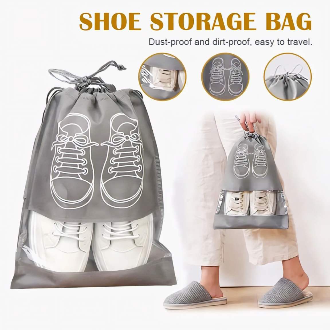 Premium Waterproof Portable Travel Shoe Storage Bag – Dust-proof Shoe Organizer with Drawstring & Handle for Gym, School & Home