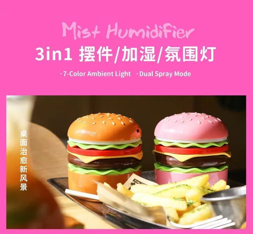 Burger Style Humidifier, Air Humidifier with Colorful Light Mini USB Purifier Aroma Oil Diffuser for Car Home Office Bedroom thumbnail 5