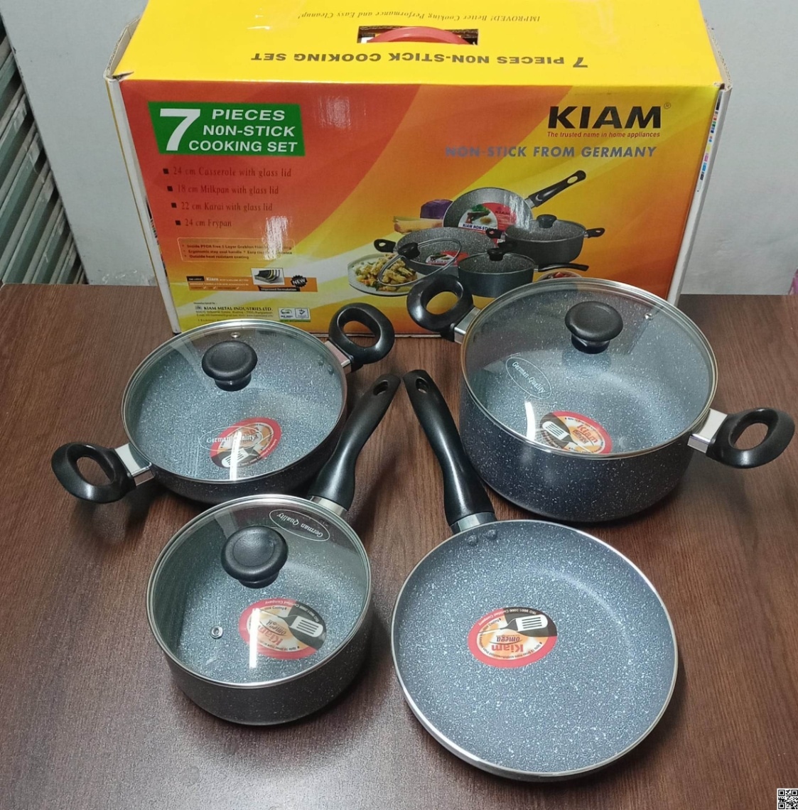 Kiam 7 Pcs Non-Stick Ceramic Cooking Set – Gas Stove Friendly with Glass Lids thumbnail 2