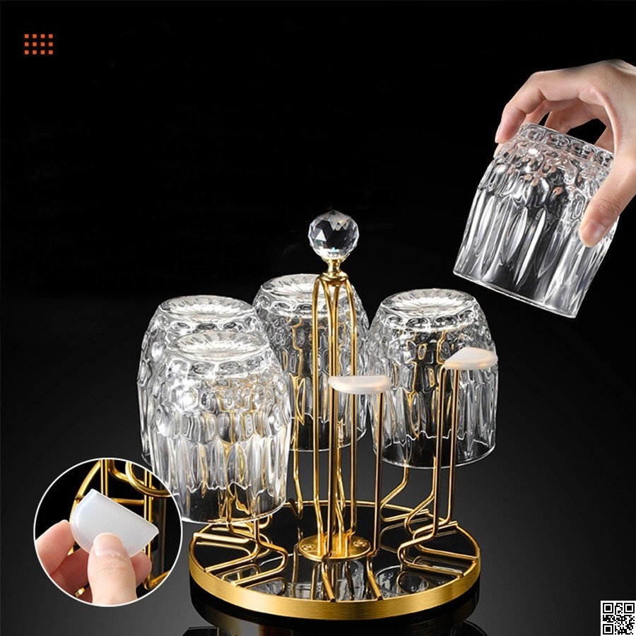 360 Degree Rotating Dining Table Glass Holder Rack – Golden Stainless Steel Stand