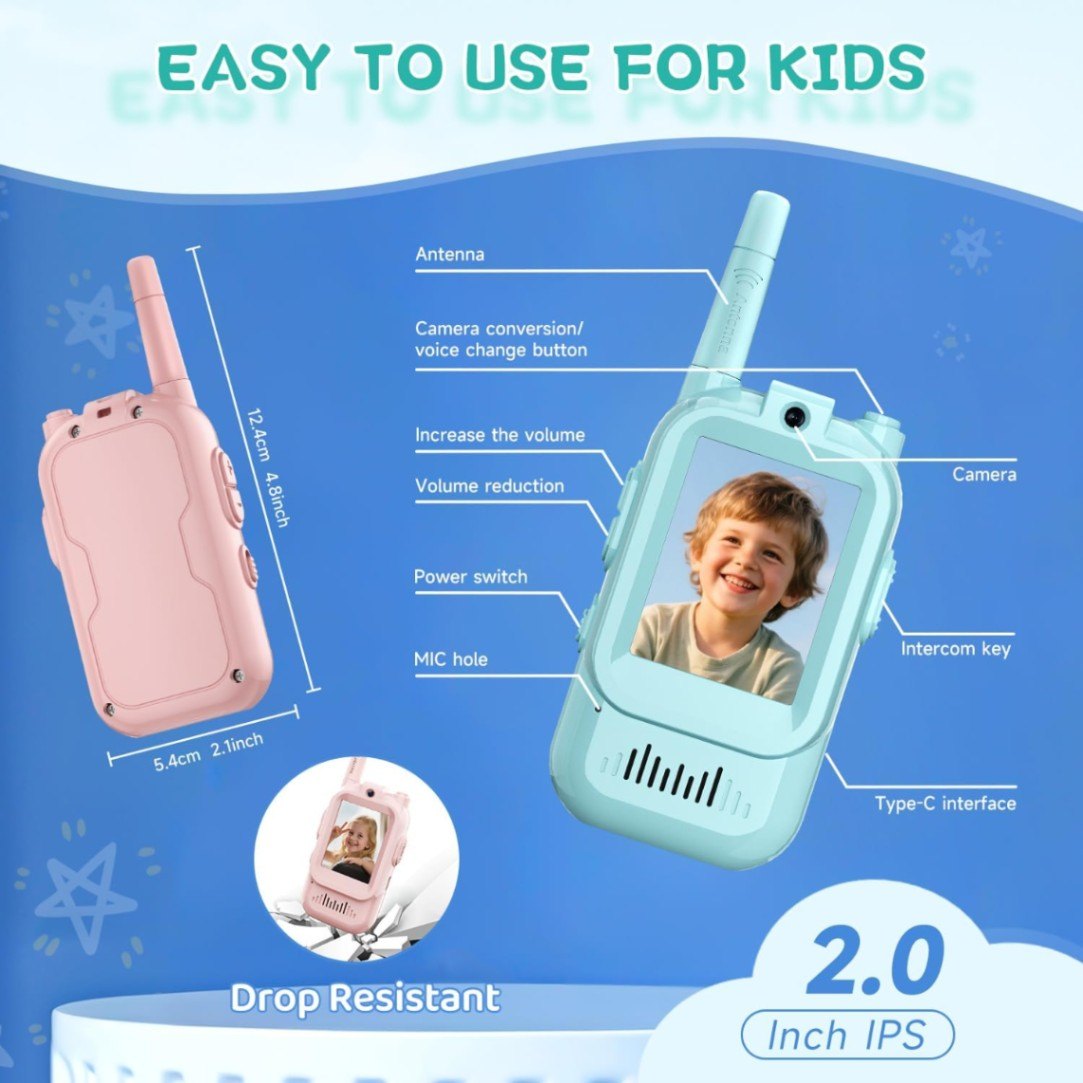 Kids Video Walkie Talkies (2 Pack) - Rechargeable Long Range Video Call Toy for Boys & Girls thumbnail 2