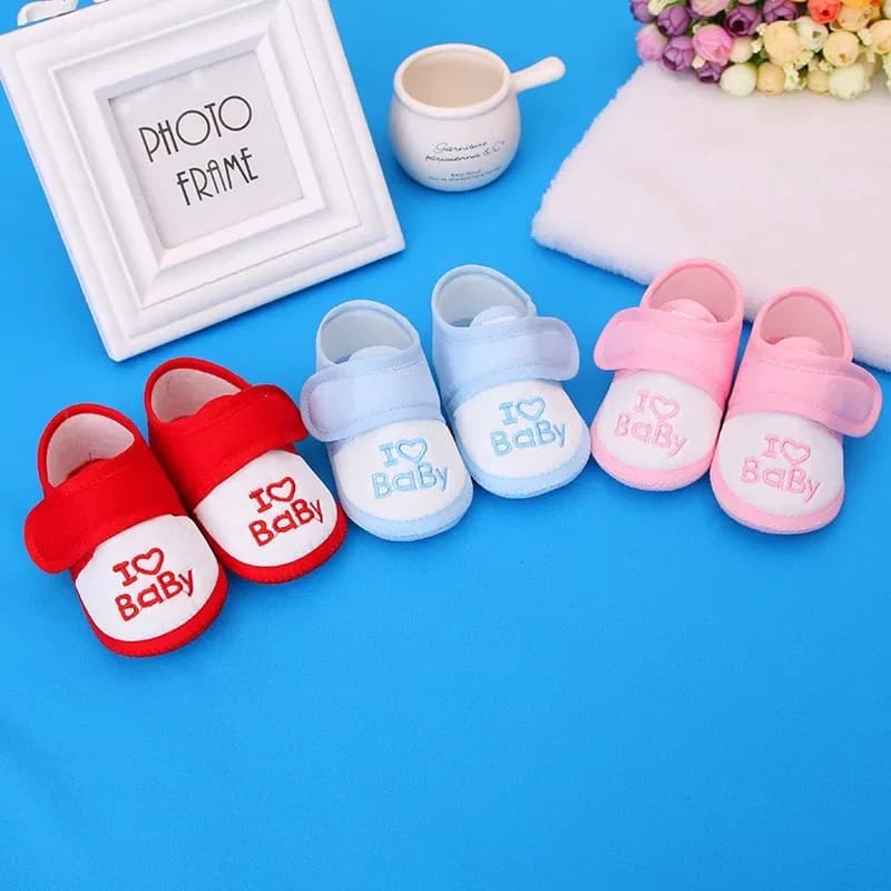 Newborn Baby Cotton Soft Shoes 0-12 Months – I Love Baby Soft Sole Infant Shoes for Newborn Boys & Girls thumbnail 6
