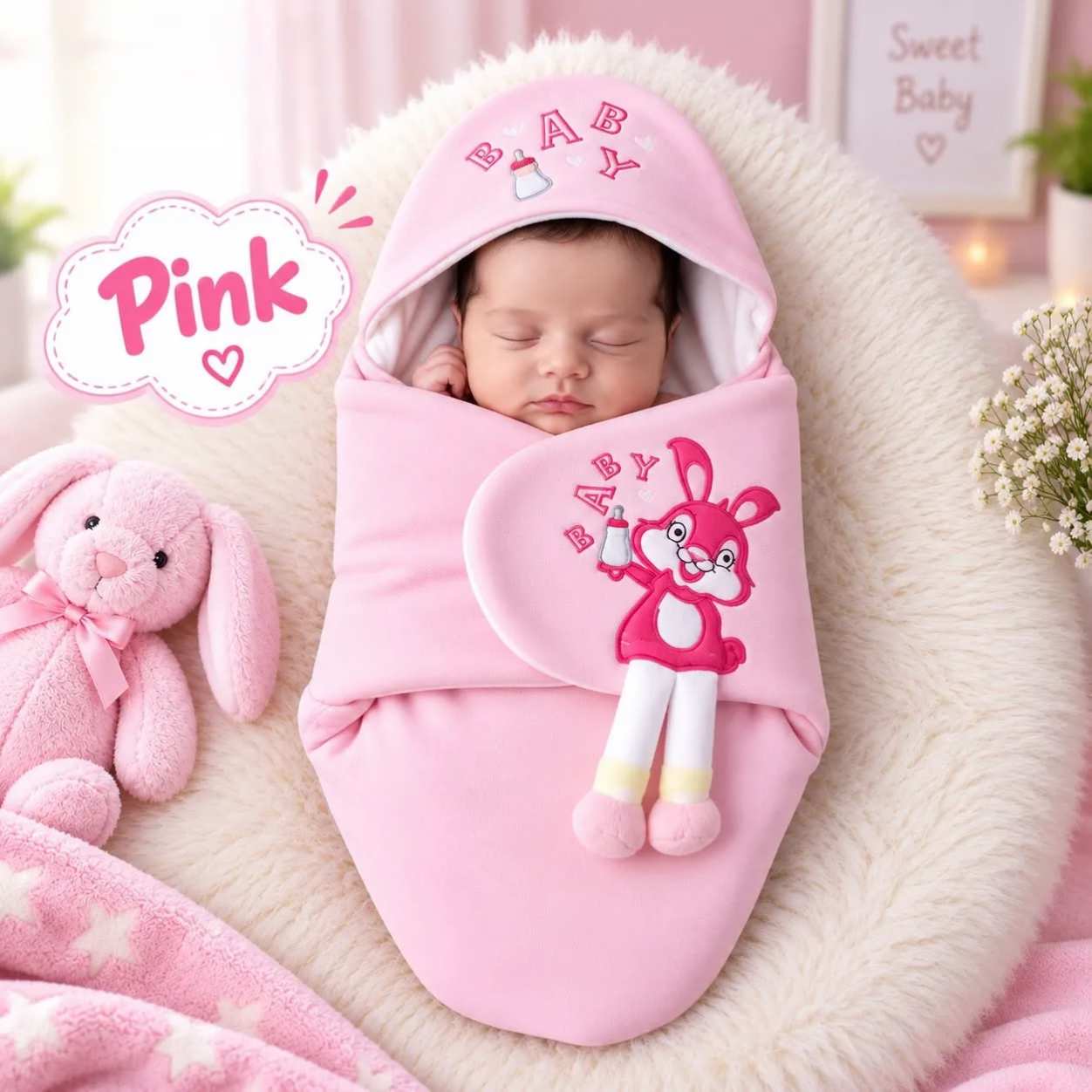 Cotton Swaddle Blankets, Swaddle Blanket Soft Wrap for 0 year Comfortable and Machine Washable with Cute Cartoon Patterns Unisex for Parties, Newborn Swaddle Wrap Cotton Cute Infant Sleeper Nursery Wrap Baby Sleeping Bag thumbnail 3