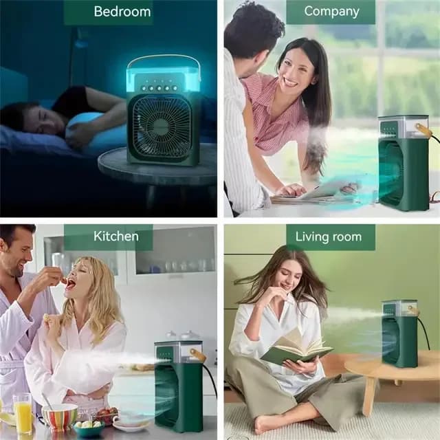 Portable Air Conditioner Fan, USB Portable Air Cooler Fan with LED Light - 3 Speed Misting Desktop Cooling Fan for Office or Home thumbnail 3