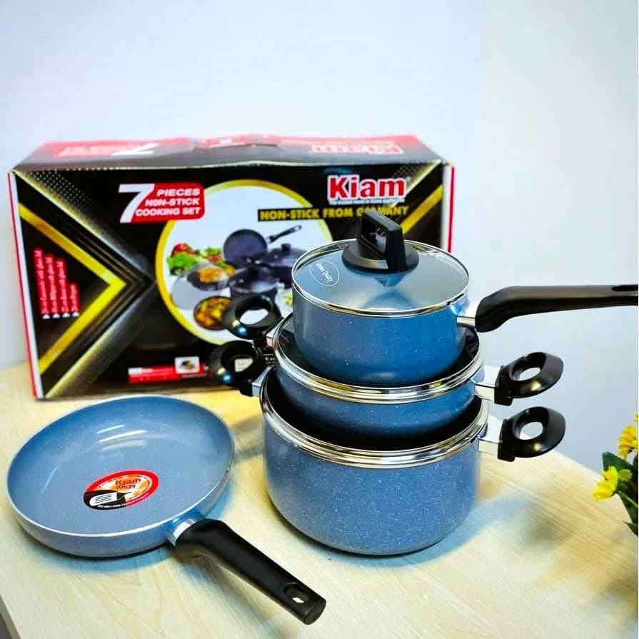 Kiam 7 Pcs Non-Stick Ceramic Cooking Set – Gas Stove Friendly with Glass Lids