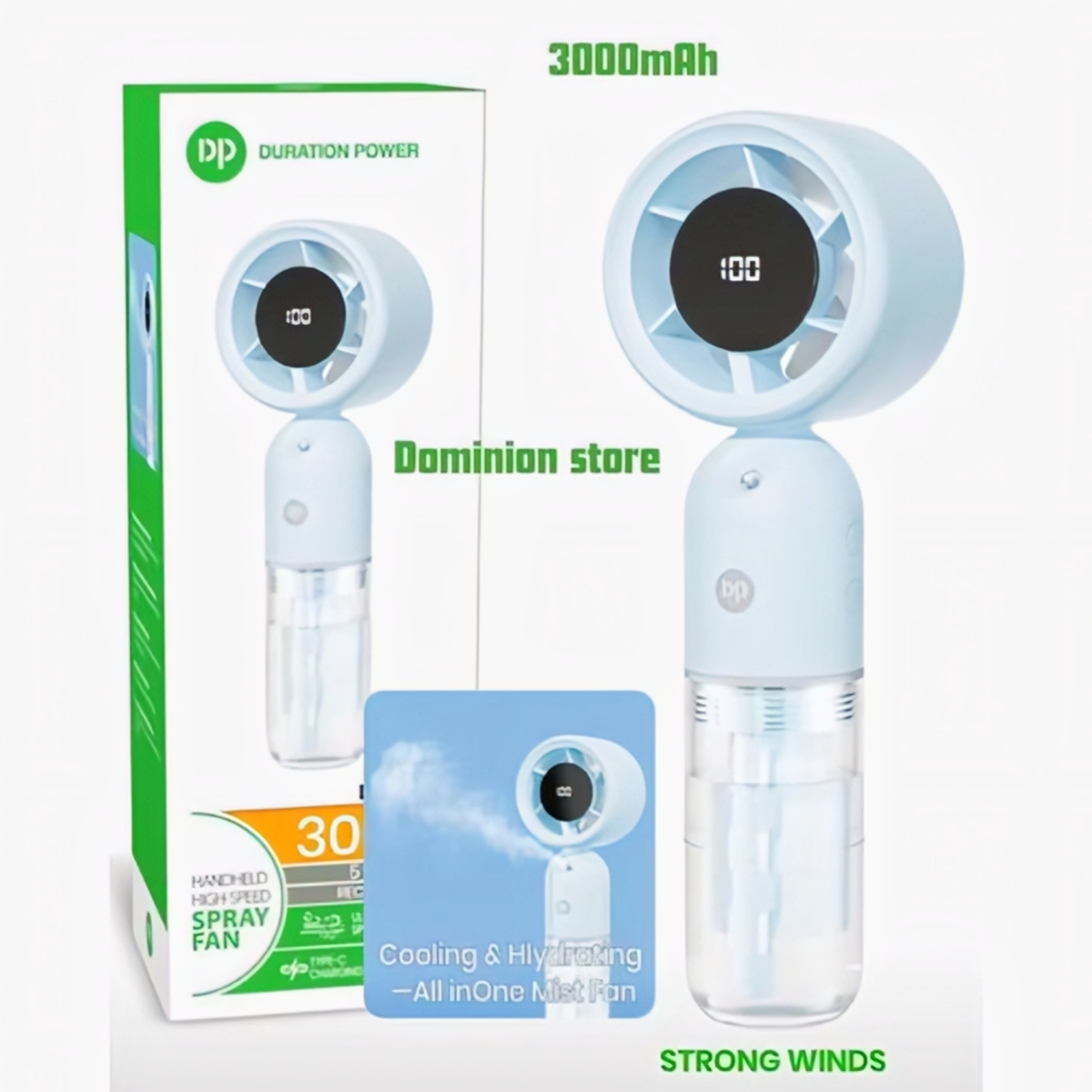 Portable 3000mAh Ice Cooling Handheld Mist Spray Fan DP-7645 with Digital Display thumbnail 2