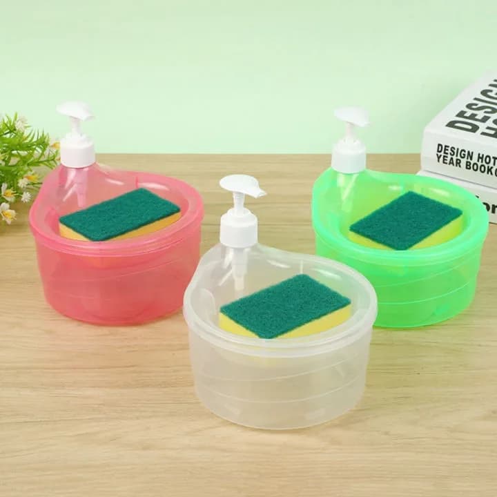 2 in 1 Soap Pump Dispenser for Dishwasher Liquid Soap Sponge Holder Free Sponge thumbnail 5