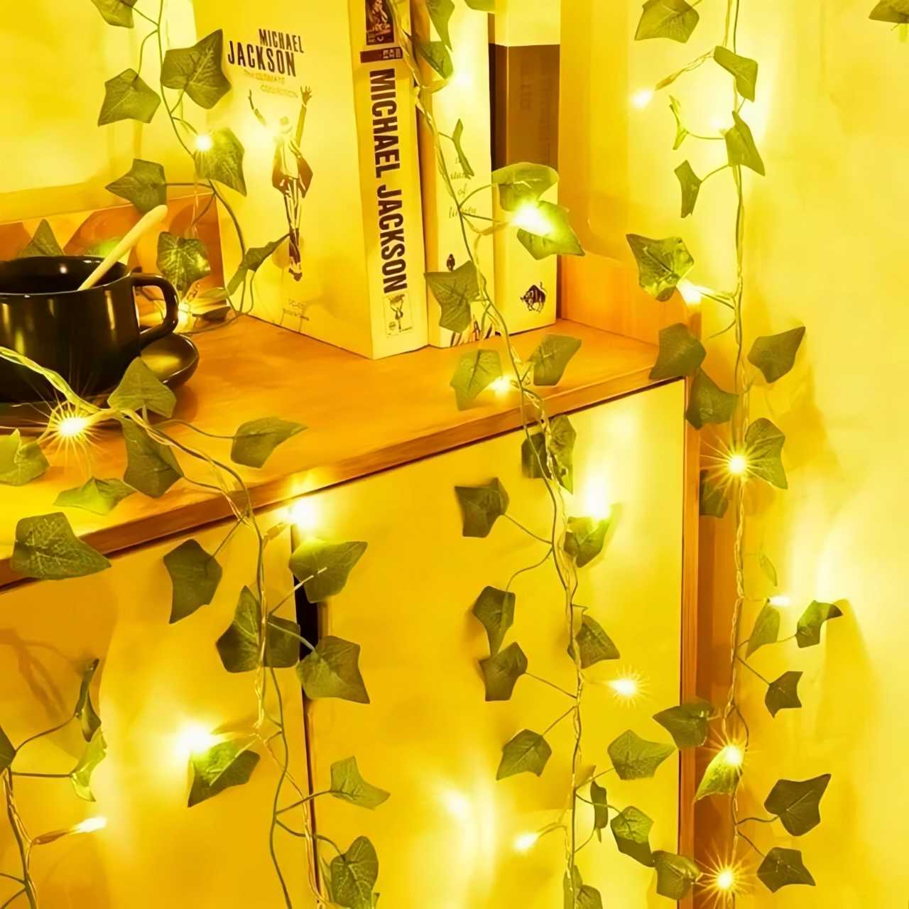 Century Leaf Curtain Light with Remote Control - 10x9 Feet 8 Modes Greenery Garland Fairy Light