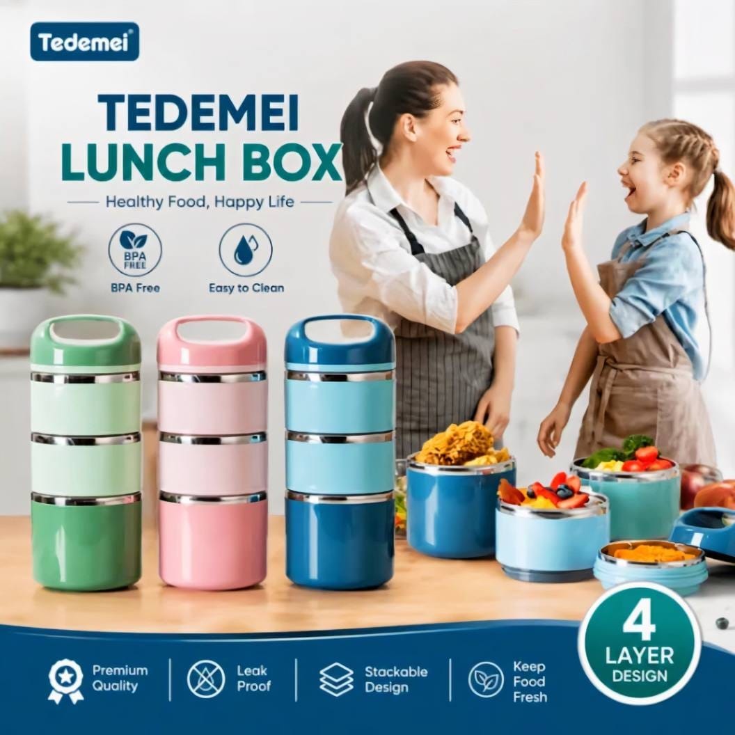 Tedemei 3-Layer Stainless Steel Lunch Box – Leak-Proof Thermal Food Container with Handle