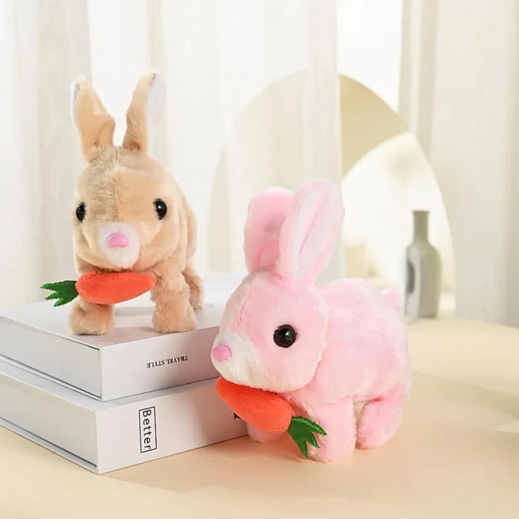 Bunny Carrot Plush Toy Electric with Lighting Sound, Battery Operated Hopping Robotic Rabbit Toys for Kids, Fun Wiggle Ears Pochy thumbnail 4