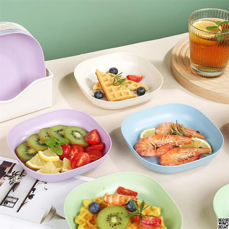 Square Plastic Dinner Plate Set with Stand (Set of 10 Pcs) – Colorful Snacks & Breakfast Plates thumbnail 2