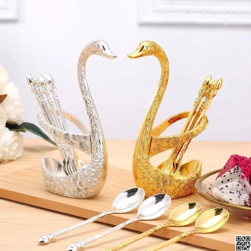 Cutlery Spoon Set with Swan Holder – 6pcs Tea Spoon Set with Stand thumbnail 2