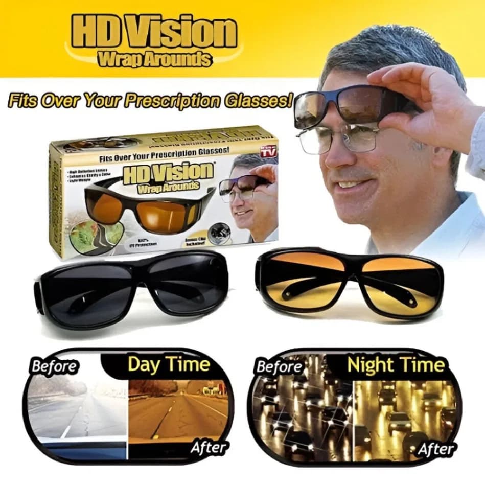 2Pcs HD Vision Wrap Around Sunglasses\Night vision glasses