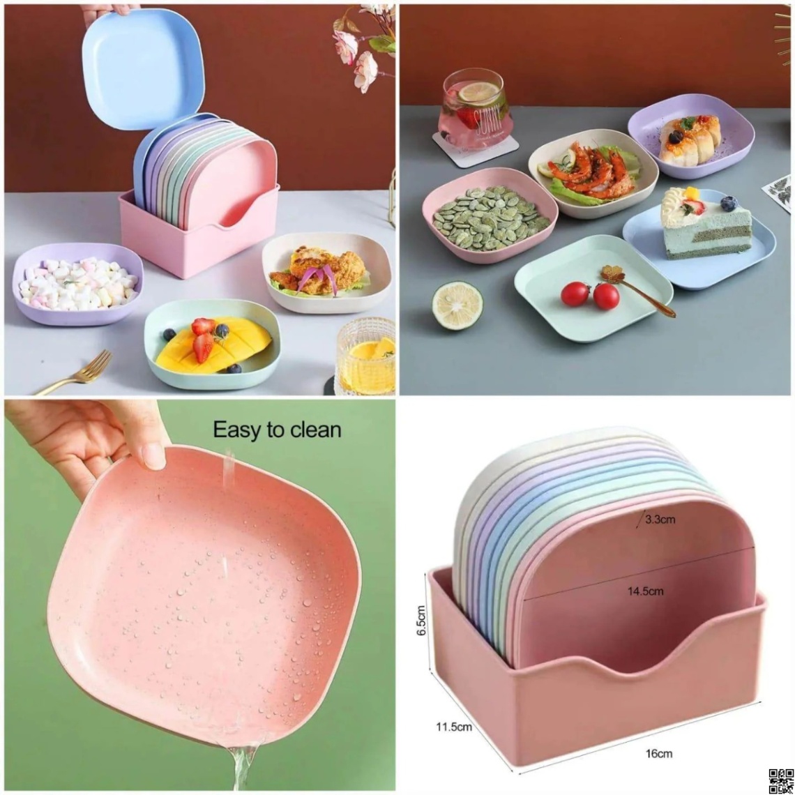 Square Plastic Dinner Plate Set with Stand (Set of 10 Pcs) – Colorful Snacks & Breakfast Plates thumbnail 6