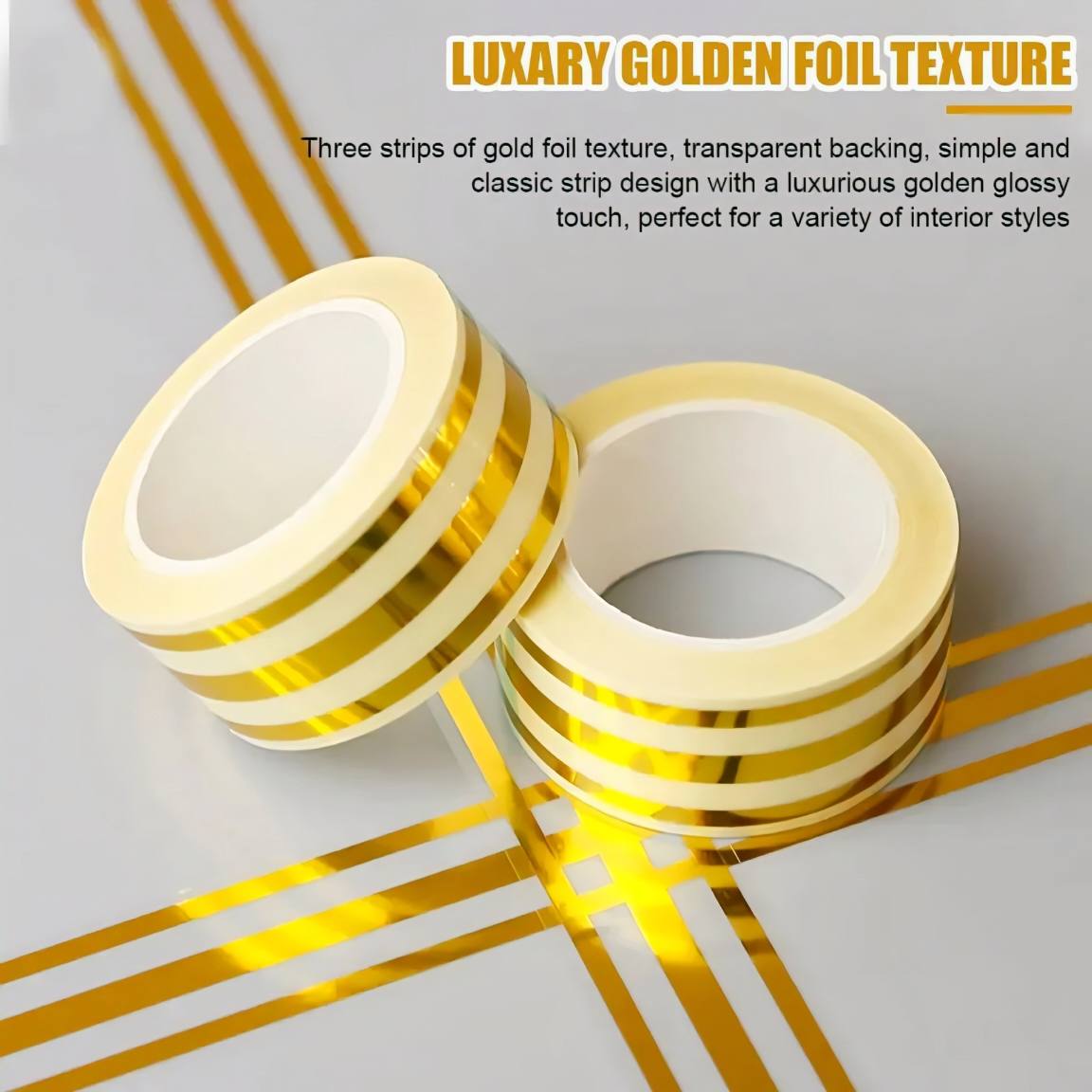 3 Line Golden Tile Gap Tape,5M Golden Tile Gap Tape, Home Tile Sticker Waterproof Tape PVC Self Adhesive Tape Ceramic Tile Gap Tape for Detailing Wall, Floor Tile Gap, Cabinetry