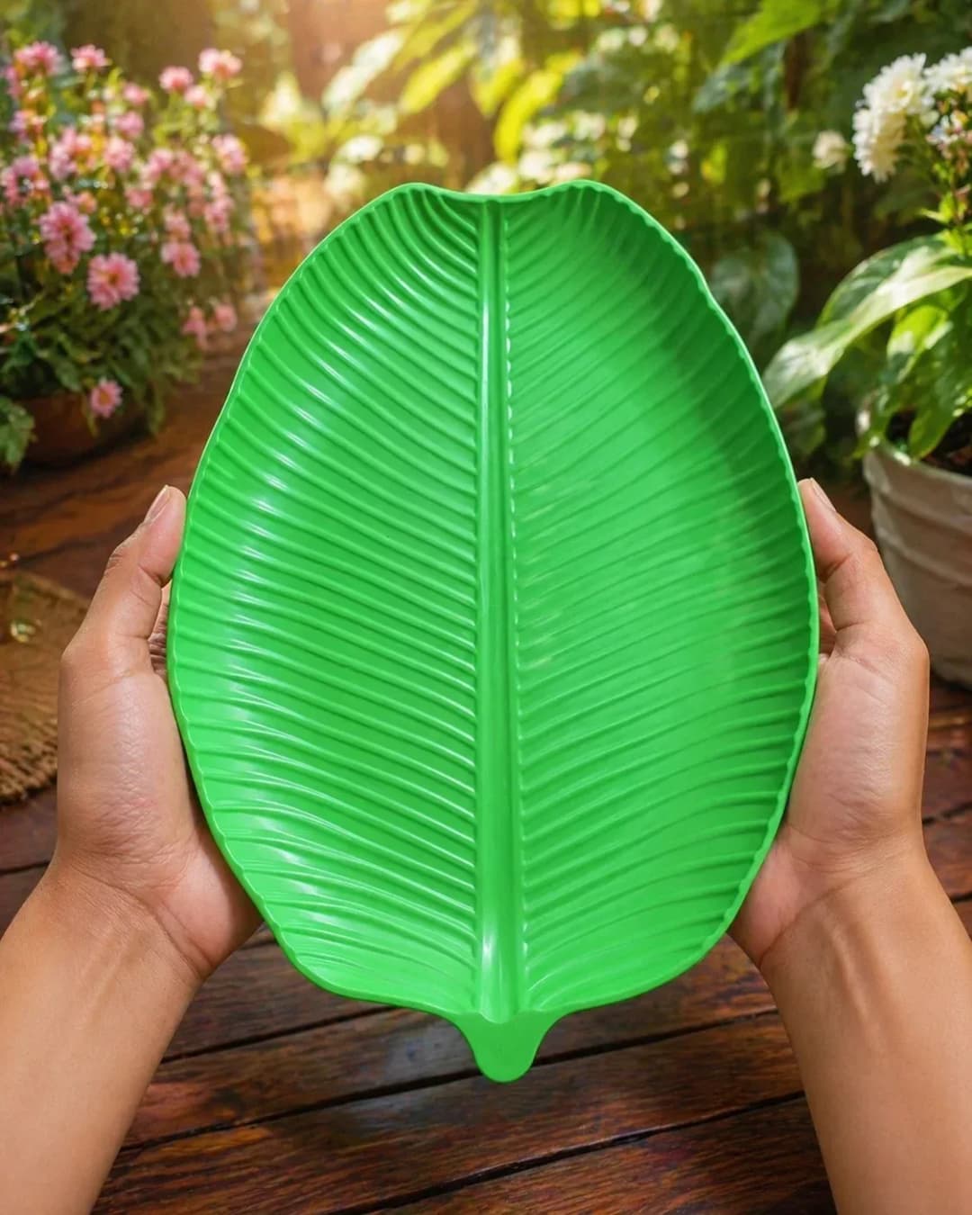 6pcs Combo Banana Leaf Dish Plate, Green banana Leaf Shape Food Serving Plates thumbnail 2