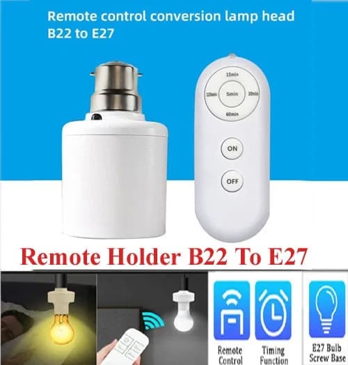 Led light Remote bulb holder B22 to E27, Smart Lamp Holder with Wireless Remote & Timer thumbnail 5