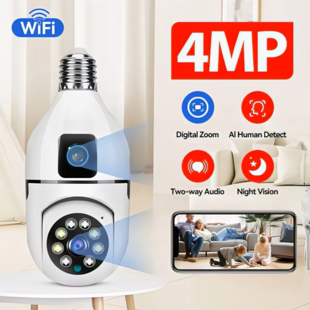 V380 Pro Dual Lens Dual Screen E27 Bulb Camera Two Ways Audio Color Night Vision Smart Home Security Wireless WIFI Indoor Camera