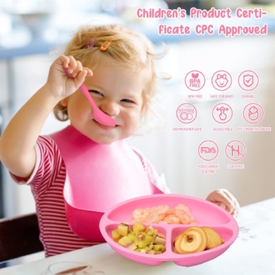 Silicone Baby Feeding Plate Set with Spoon – BPA Free Silicone Suction Divided Baby Plate