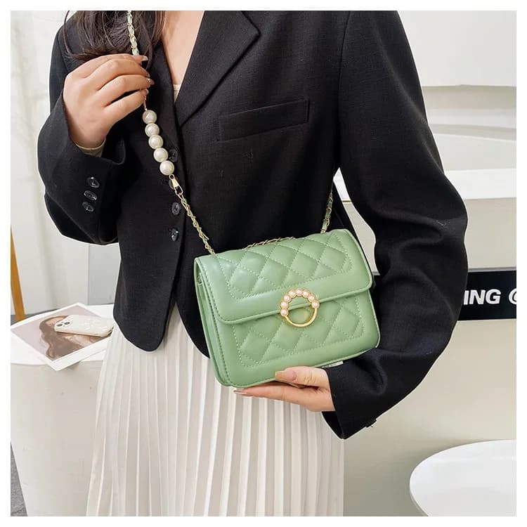 Pearl Bag Premium Diamond Lattice Chain Women's Shoulder Bag | Stylish PU Leather Handbag for Party, Casual & Trendy Fashion thumbnail 7