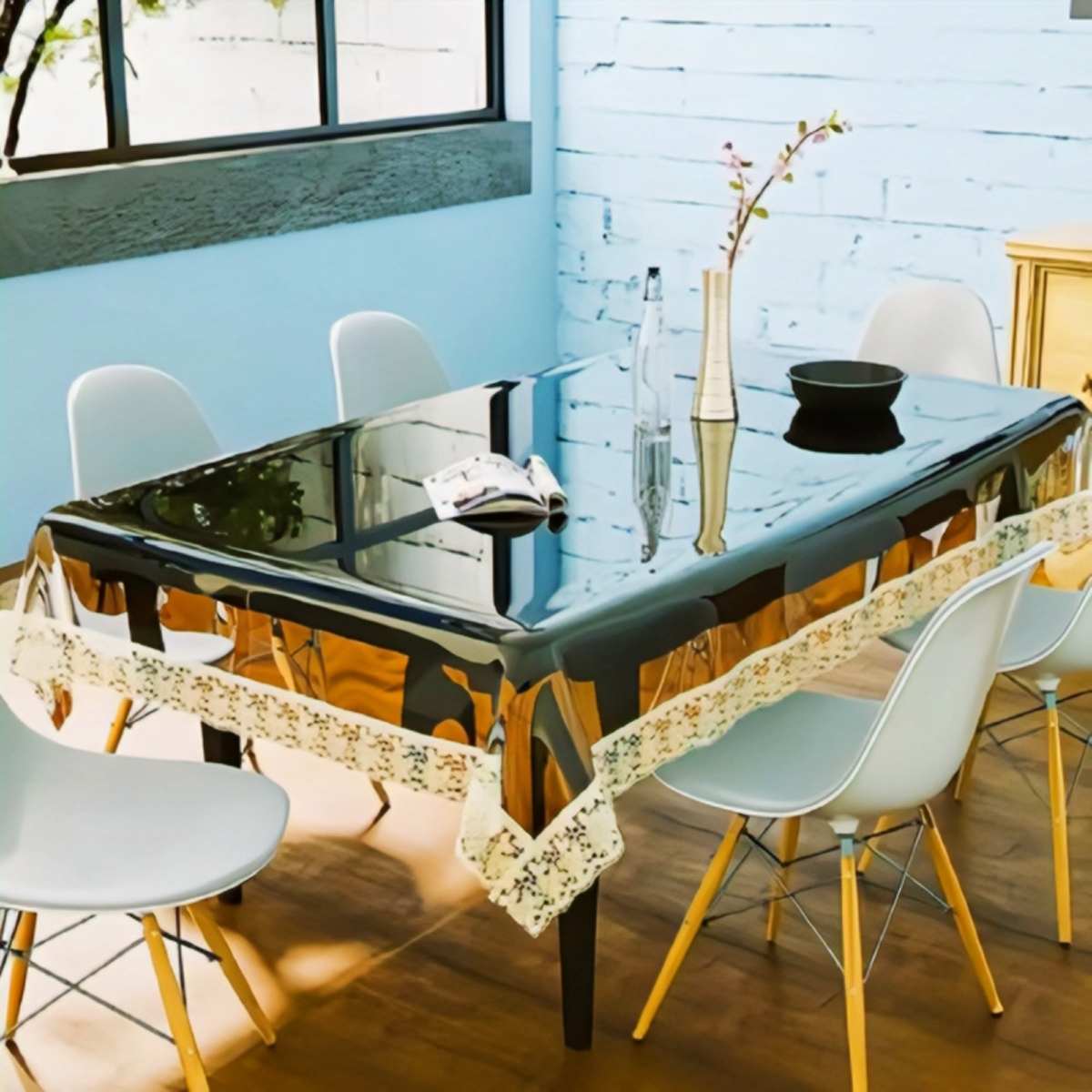Dining Table Transparent Cover, Clear PVC Crystal Tablecloth, Dining Table Top Waterproof Protector Cover