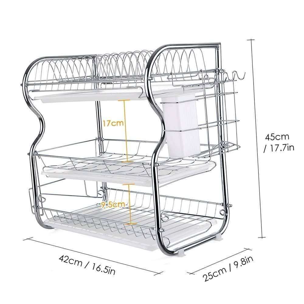 B Shape 3 Layer Stainless Steel Dish Drainer Rack | Kitchen Dish Drying Stand thumbnail 6