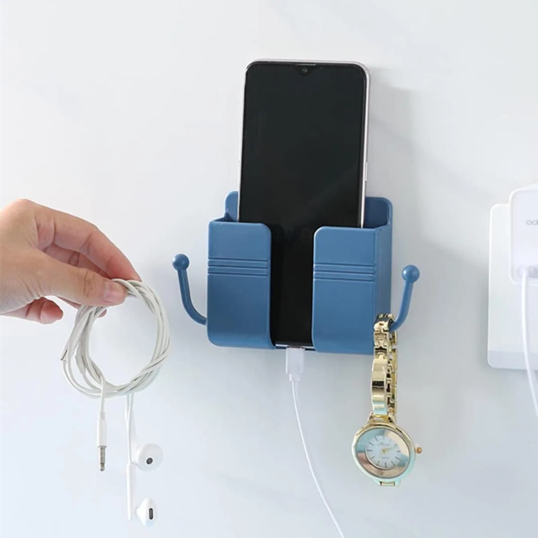 Wall Mount Phone Holder (Square), Wall Mount Phone Plug Holder Storage Box Charging Cell Phone Stand Brackets For Bedroom Bathroom Study thumbnail 3