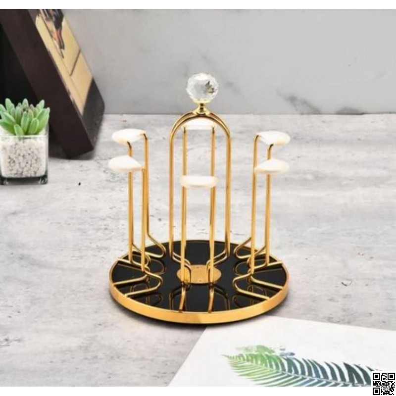 360 Degree Rotating Dining Table Glass Holder Rack – Golden Stainless Steel Stand thumbnail 2