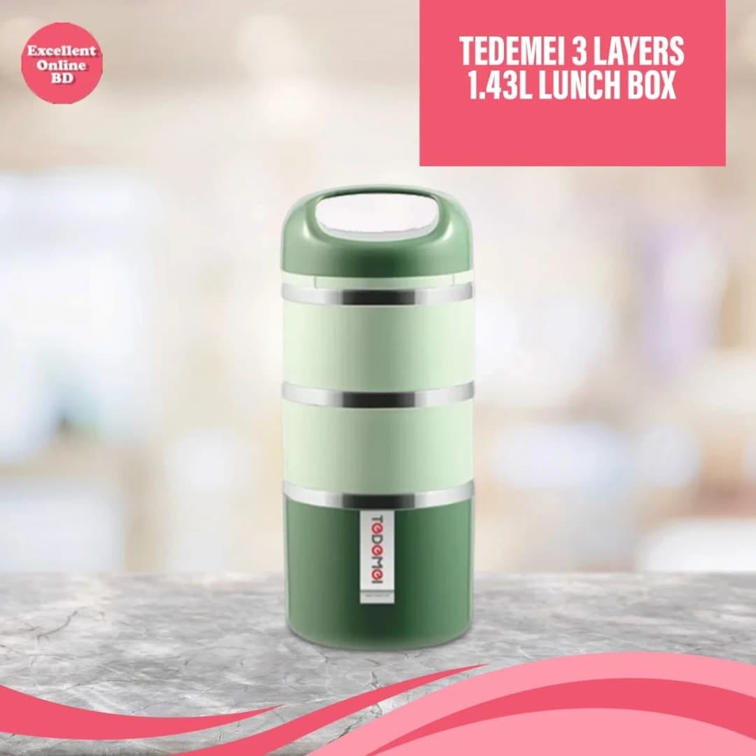 Tedemei 3-Layer Stainless Steel Lunch Box – Leak-Proof Thermal Food Container with Handle thumbnail 6