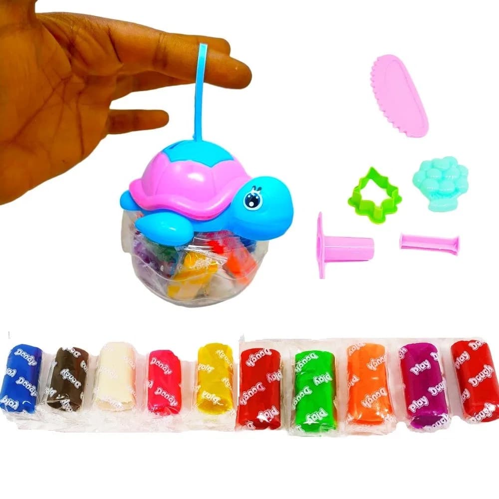Amazing Dough Clay Tortoise Jar For Kids, 10 Pcs Clay With 4 Tools